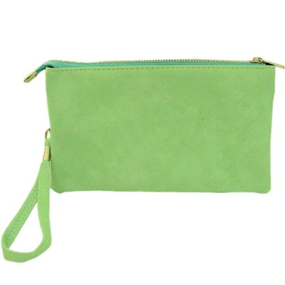 9065- MINT PU LEATHER TRI POCKET CLUTCH / CROSS BODY BAG